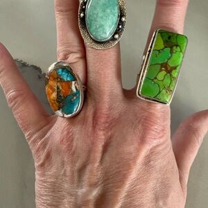 Elegant Silver and Turquoise Ring Set